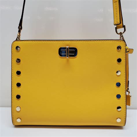 michael michael kors sylvie stud medium messenger color sunflower|Michael Kors Sylvie Stud Medium Messenger sunflower leather bag.